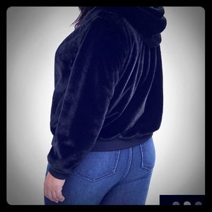 Black faux fur bomber jacket
